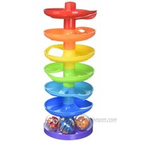 KidSource Super Spiral Tower Ball Drop and Roll Activity Toy Seven Colorful Ramps and Three Rattling Balls Promote Fine Motor Skills for Kids Ages 1 Year Old and Up