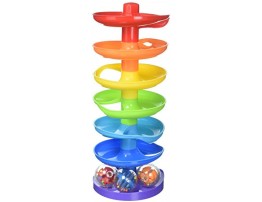 KidSource Super Spiral Tower Ball Drop and Roll Activity Toy Seven Colorful Ramps and Three Rattling Balls Promote Fine Motor Skills for Kids Ages 1 Year Old and Up