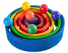 MerryHeart Montessori Wooden Rainbow Balls Colorful Wooden Ball Toys for Toddler & Baby Grasping Rainbow Ball Matching with Rainbow Stacker Preschool Learning Material Educational Counting Toy