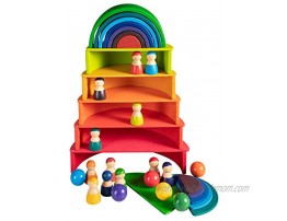 MerryHeart Montessori Wooden Rainbow Balls Colorful Wooden Ball Toys for Toddler & Baby Grasping Rainbow Ball Matching with Rainbow Stacker Preschool Learning Material Educational Counting Toy