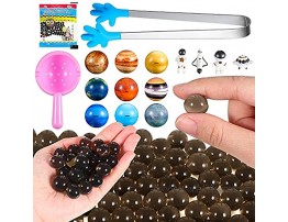 Outer Space Exploration Toy Set Including Space Water Toy Bead Anti Stress Solar Planet Ball Astronaut Rocket Flying Saucer Clip Scoop Non-Toxic Sensory Ball Toy Kit for Stress Relief Skill Improving