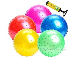 teytoy 8.6 Inch 5 Pack Sensory Balls with Pump Inflatable Knobby Balls Bouncy Spicky Massage Balls for Toddlers Sports Playground Soft Tactile Indoor Outdoor Toss Roll Entertained Balls Backyard Games