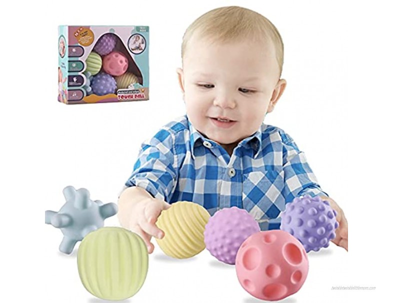 TWOYOMN Sensory Balls for Baby Massage Stress Relief Textured Multi Baby Balls Gift Sets,Water Bath Toys 6 Spikey Sensory Squeeze Ball for Kids Toddlers6 Pack