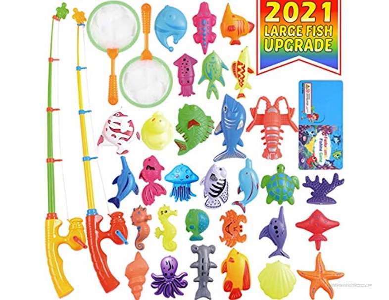 CozyBomB Magnetic Fishing Pool Toys Game for Kids Water Table Bathtub Kiddie Party Toy with Pole Rod Net Plastic Floating Fish Toddler Color Ocean Sea Animals Age 3 4 5 6 Year Old