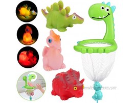 Hazms Toddler Bath Toys Light Up Floating Dinosaurs Bath Toys for Baby Boys Girls Dinosaurs Grabber with Suction Cup 3 Squirt Dinosaurs Animals Toys Included