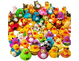 Kicko Assorted Rubber Ducks 2 Inches for Kids Sensory Play Stress Relief Novelty Stocking Stuffers Classroom Prizes Decorations Supplies Holidays Pinata Filler and Rewards 100 Pack