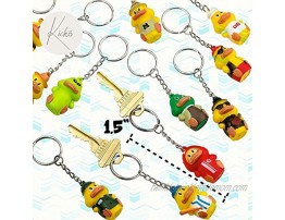 Kicko Rubber Duck Keychains 20 Pack 1.5 Inch Assorted Keyfob Duckies for Keyrings for Party Favors Decorations Classrooms Teachers Travel Accessories Kids Holiday Toys Stocking Stuffers