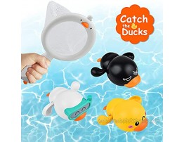 LiKee Baby Bath Toys Floating Wind-up Ducks Swimming Pool Games Water Play Set Gift for Bathtub Shower Beach Infant Toddlers Kids Boys Girls Age 1 2 3 4 5 6 Years Old 3 Ducks& 1 Net