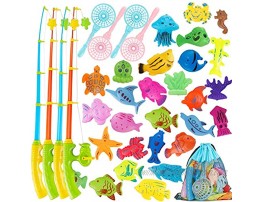 Magnetic Fishing Toy,60 Pcs Fishing Magnets Game with 4 Fishing Poles 4 Fishing Nets and 52 Floating Ocean Sea Animals,Toddler Bath Toys Water Toys Fishing Game for Kids