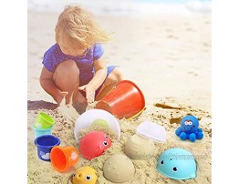 MoraBaby Baby Bath Stacking Toys with Organizer Bag 8 Stacking Cup Toys 4 Stack Up Squirts Animal Balls and 1 Floating Blue Octopus Bath Time Fun Splash Toys Gifts for Toddler 1-3 Years