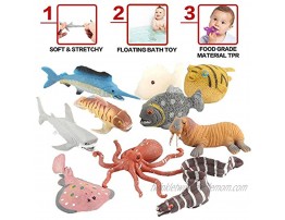 Ocean Sea Animal,10 Pack Rubber Bath Toy Set,Food Grade Material TPR Super Stretchy Some Kinds Can Change Colour,ValeforToy Squishy Floating Bathtub Toy Figure Party,Realistic Shark Octopus Fish