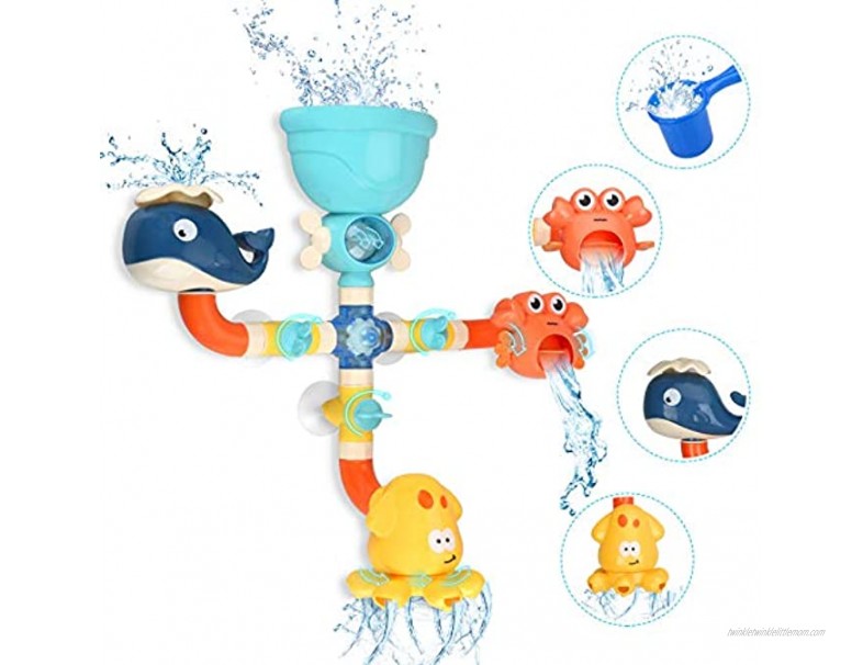 TOYOKID Bath Toys for Toddlers Kids 1 2 3 4 5 Years Old Boys and Girls Bathtub Toy Baby Bathing DIY Pipes Tubes with Spinning Waterfall Water Spout Color Box
