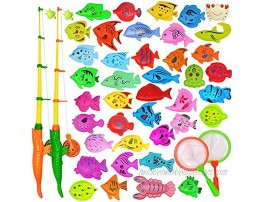 YEITIADY Magnetic Fishing Game Pool Toys for Kids 2 Fishing Poles 2 Fishing Nets and 40 Floating Magnet Ocean Sea Animals Bathtub Bath Toys Water Fish Toys for Kids Toddlers Toys