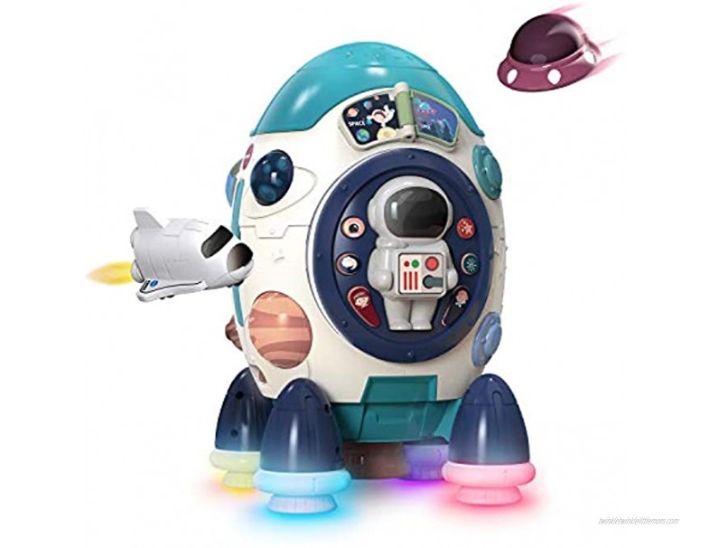 CUTE STONE Musical Rocket Toys Electronic Toy W Lights & Sounds Play Drum Piano Music Key Detachable Toy Space Shuttle Astronaut Early Educational Development Gift for Infants Toddlers Boys