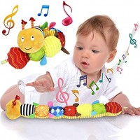 FIOLOM Stuffed Caterpillar Baby Toys Musical Soft Infant Toy Texture Sensory Plush Toys Crinkle Rattle with Ring Bell Ruler Design for Crawling Babies Boys Girls Newborn Preschool Toddler 3+ Months