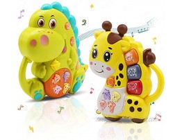 INTEGEAR 2 Pack Baby Musical Toys Educational Light Up Toy with Sound and Piano Keyboard Gift for Toddlers 12 Months and Up Dinosaur and Giraffe