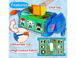 KUANGO Soft Stuffed Elephant Baby Tissue Box Toys for Newborn Crinkle High Contrast Baby Sensory Toys Einstein Activity Center Infant Toys Montessori Toys for Babies 6-12 Months 1 Year Old