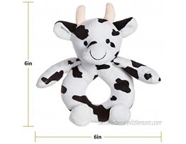 Apricot Lamb Baby Cow Soft Rattle Toy Plush Stuffed Animal for Newborn Soft Hand Grip Shaker Over 0 Months Cow 6 Inches