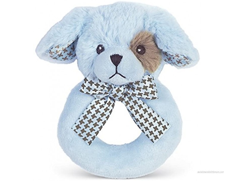 Bearington Baby Lil' Waggles Plush Stuffed Animal Blue Puppy Dog Soft Ring Rattle 5.5