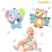Bloobloomax Baby Car Seat Toys Infant Soft Plush Rattle Cute Animal Doll,Early Development Hanging Stroller Toys for Newborn Boys Girls Gifts 2 PCS
