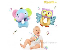 Bloobloomax Baby Car Seat Toys Infant Soft Plush Rattle Cute Animal Doll,Early Development Hanging Stroller Toys for Newborn Boys Girls Gifts 2 PCS