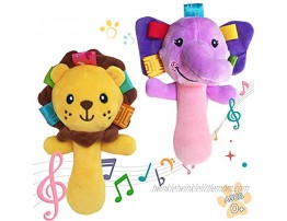 Cartoon Stuffed Animal Baby Soft Plush Hand Rattle Squeaker Sticks for Toddlers Elephant and Lion
