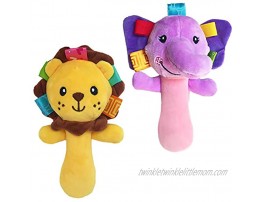 Cartoon Stuffed Animal Baby Soft Plush Hand Rattle Squeaker Sticks for Toddlers Elephant and Lion