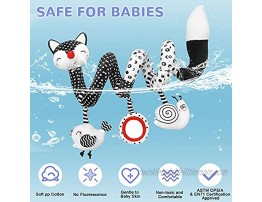 Euyecety Baby Spiral Plush Toys Black White Stroller Toy Stretch & Spiral Activity Toy Car Seat Toys Hanging Rattle Toys for Crib Mobile Newborn Sensory Toy Best Gift for 0 3 6 9 12 Months Baby-Fox