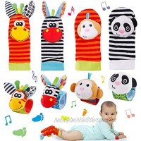 FancyWhoop Baby Socks Toys Wrist Rattle and Foot Finder 8 PCS Developmental Early Educational Toys Set Gift for Infant Newborn Girl Boy 0-3 3-6 Months