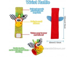 FPVERA Baby Wrist Rattles Toys 4 pcs Newborn Wrist Rattle and Footfinder Set Soft Animal Rattle Toys for Babies Boys Girls Deer&Zebra