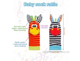 FPVERA Baby Wrist Rattles Toys 4 pcs Newborn Wrist Rattle and Footfinder Set Soft Animal Rattle Toys for Babies Boys Girls Deer&Zebra