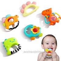 iPlay iLearn Baby Rattle Set Soothing Teether Infant Dinosaur Rattle Toys Hand Grab and Spin Shaker Teething Sensory Toy Newborn Shower Gifts for 3 6 9 12 Month Toddlers Boys Girls