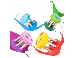 MIMIDOU 4 Pcs Wooden Baby Hand Rattle Toys Color Cylindrical Cartoon Kids Bells，Good Early Educational Musical Toddlers Rattle Toys.