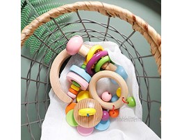 Promise Babe 4pc Organic Toddler Wooden Toys Wood Montessori Baby Rattle Intellectual Toddler Grasping Toy Perfect Newborn Gift