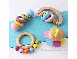 Promise Babe 4pc Organic Toddler Wooden Toys Wood Montessori Baby Rattle Intellectual Toddler Grasping Toy Perfect Newborn Gift