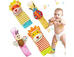 SIYWINA Wrist Rattle Foot Finder Socks 4 Pcs Baby Rattle Toys Gift for Infant Boy Girl