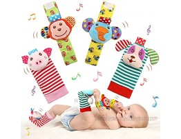 SSK Soft Baby Wrist Rattle Foot Finder Socks Set,Cotton and Plush Stuffed Infant Toys,Birthday Holiday Birth Present for Newborn Boy Girl 0 3 4 6 7 8 9 12 18 Months Kids Toddler,4 Cute Animals