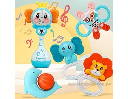 TOY Life 5PCS Baby Rattle Teether Rattles Toys with Electronic Elephant Grab Shaker and Spin Rattles for Infants Baby Musical Toys Baby Chew Toys for 0 3 6 9 12 Month Newborn Baby Girl Boy
