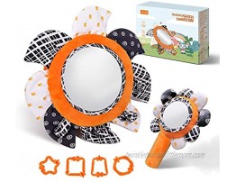 TUMAMA Tummy Time Baby Floor Mirror with Plush Rattles Rings Sun Flower Sets Baby Car Mirror for Back Seat Activity Stroller Hanging Toy for 0 3 6 9 to 12 Months Shower Gifts Sets 2 Packs