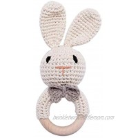 Wooden Bunny Rattle Cotton Crochet Rabbit Wood Ring Montessori Inspired Infant Griping Rattle Handmade Jewelry Accessories Beige