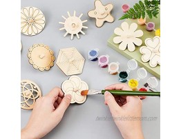 AHANDMAKER Unfinished Spinning Tops 24 Pcs 12 Kinds Blanched Almon Natural Wood DIY Painting Spinning Tops