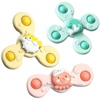 Gdeilmln Suction Toys for Baby Suction Cup Spinner Toy 3 Pieces Baby Bath Toys Cartoon Animal Spinning Top Girls Boys Toys with Rustling Sound and Rotating Wind Leaves