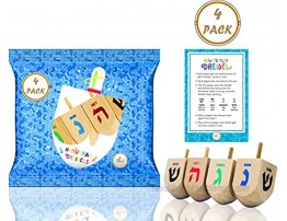 Hanukkah Dreidel 4 Extra Large Wooden Dreidels Hand Painted Includes Game Instruction Cards! 4-Pack XL Dreidels
