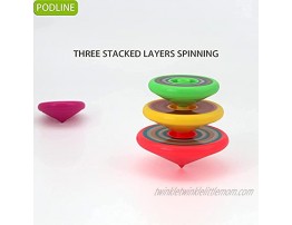 PODLINE Novelty Spinning Tops for Kids Set of 4 Different Colors and Sizes Spin Tops Stacking or Battling Spin Toys with a Launcher