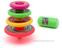 PODLINE Novelty Spinning Tops for Kids Set of 4 Different Colors and Sizes Spin Tops Stacking or Battling Spin Toys with a Launcher