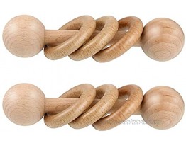 2 Pieces Natural Wooden Rattle Beech Wood Ring Molar Teether Ring Rattle Toy Grasp Clutching Shake Toy for Improving Motor Skills