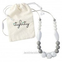 Baby Teething Necklace for Mom Silicone Teething Beads 100% BPA Free Pearl White Gray White