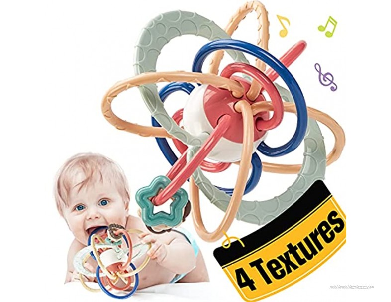 Baby Teething Toys for Babies 0-6-12 Months 4 Textures Baby Toys 3-6 Months Baby Rattle Baby Teether Teethers for Babies Infant Toys Baby Toys 0-3 6 to 12 Months Baby Girl Boy Gifts Toys