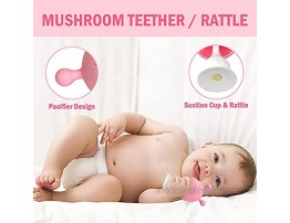 Baby Teething Toys w Teething Mitten Baby Toothbrush Fruit Teethers for Babies 3M+ Mushroom Teether BPA-Free Freezer Safe Silicone Baby Teethers for Infants Pink