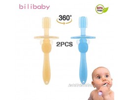 Bilibaby 2Pcs Pack Baby Toddler Teethers,Soft Bristles,360 Training Toothbrushes,Silicone Teething Toys Pacifier,Gum Massagers for Newborn,Infant